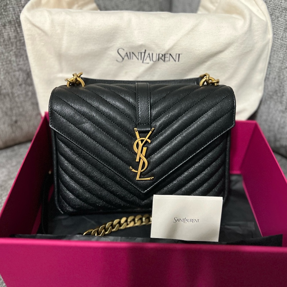 NWOT Yves Saint Laurent College Medium Black Quilted Leather Bag